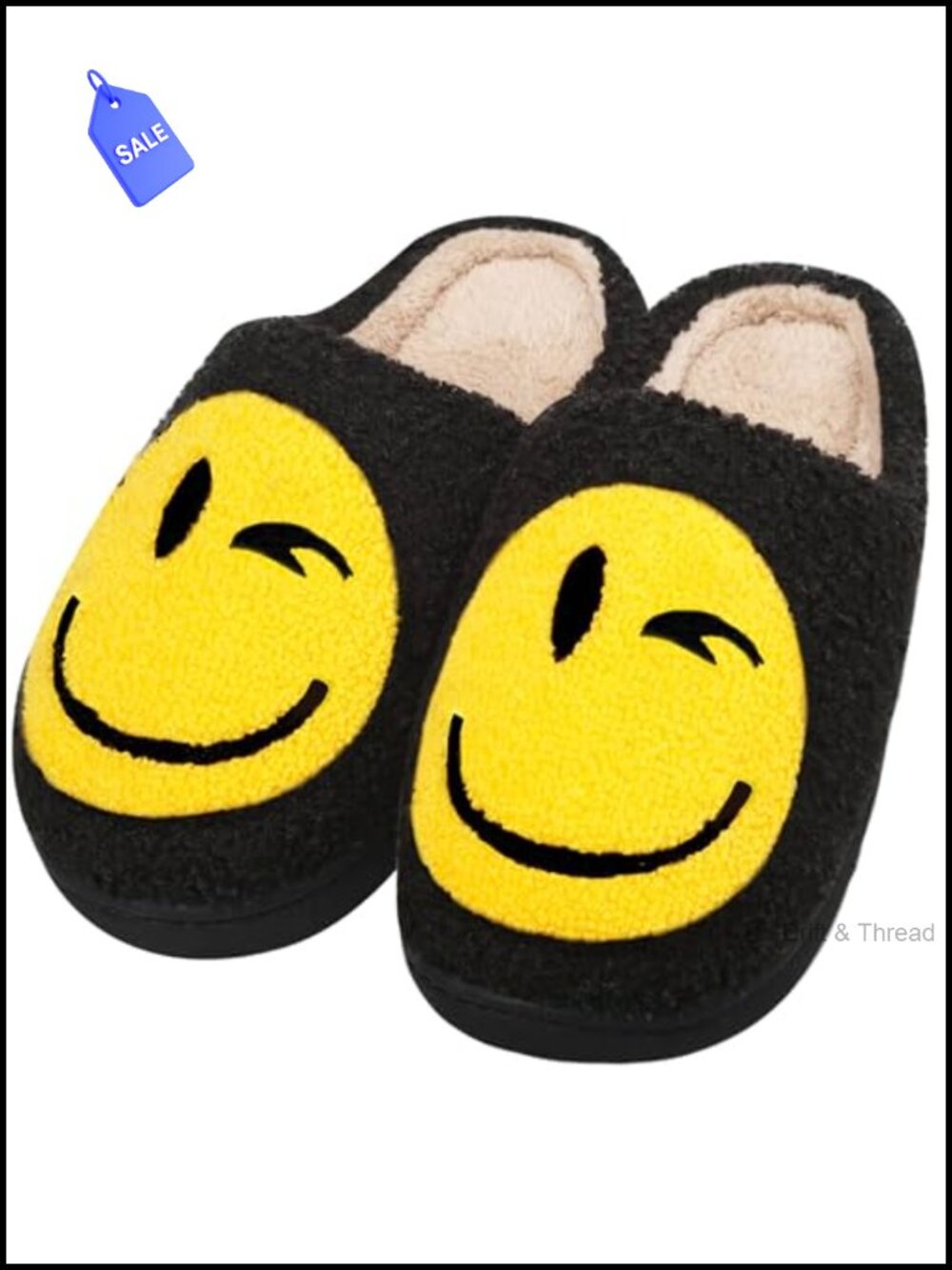 Smile Face Slippers Women Men Fuzzy Plush Slip-On Memory Foam House Shoes